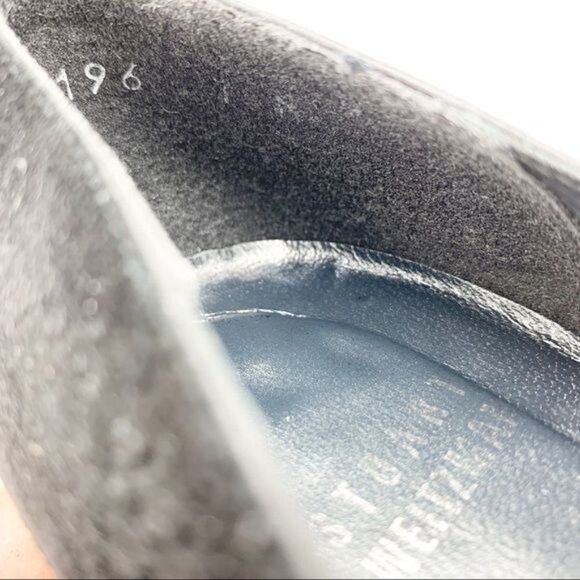 Stuart Weitzman Vintage Perforated Black Suede Heeled Loafers Sz 7 Work Office C - Picture 11 of 12